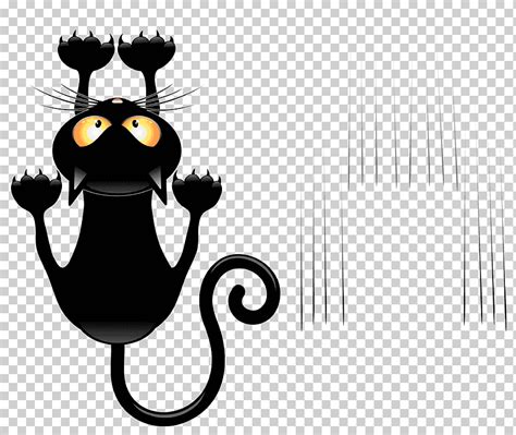 Ilustración de gato negro, caricatura de gato negro, gato negro y rasguños transparentes, feliz ...