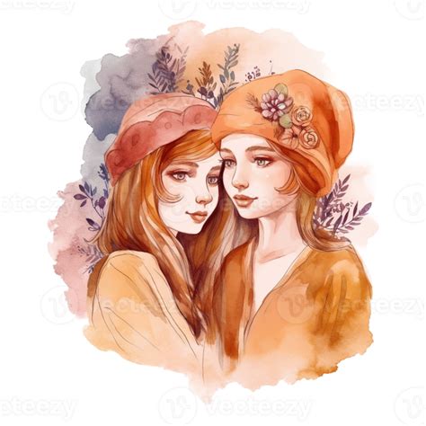 Dreamy Girls Watercolor Art, Generative AI 23957708 PNG