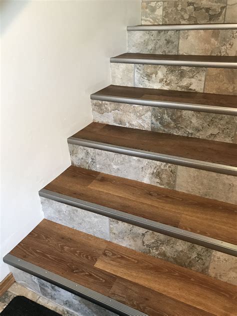 My stairs finally finished! Luxury Vinyl Plank on the treads, which ...