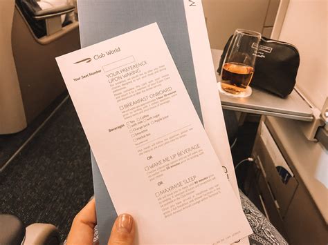 British Airways Club World Menu