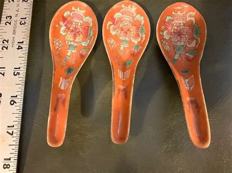 ANTIQUE CHINESE PORCELAIN Soup Spoons Hand Painted Enamel Set of 3 $18.00 - PicClick