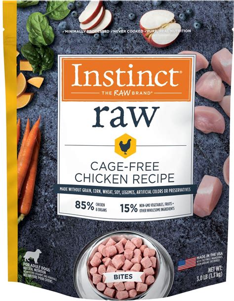 INSTINCT Frozen Raw Bites Grain-Free Cage-Free Chicken Recipe Dog Food ...