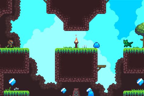 Platformer Tileset Cliffside Greens 16x16 Pixelart