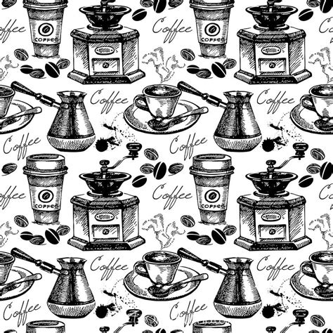 Vintage Coffee Illustrations Wallpaper Mural by Magic Murals