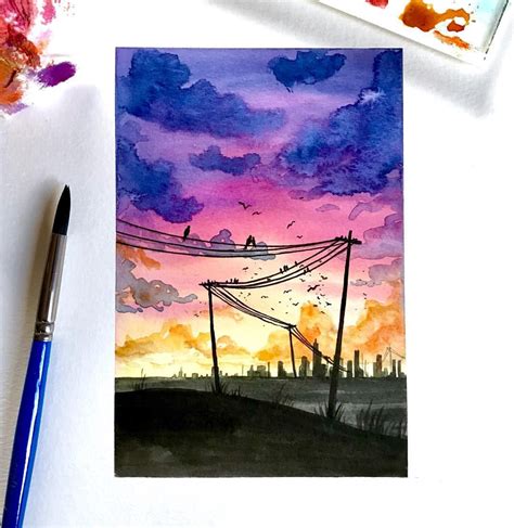 √ Watercolor Sunset Painting