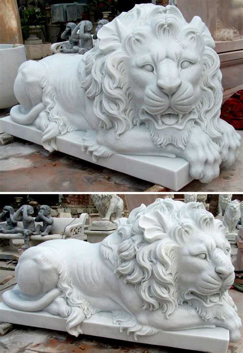 Life Size Outdoor or Indoor Italian White Marble Lying Lion Statue Lion ...