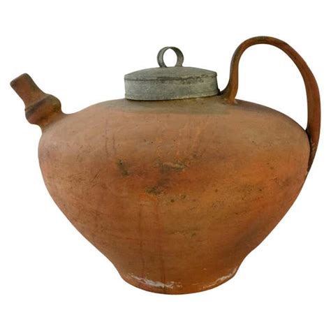 French Terracotta Antique Water Holder Pottery Handmade Pitcher Vase Centerpiece at 1stDibs ...