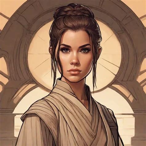 Cute young jedi knight woman . Undercut hair-style....