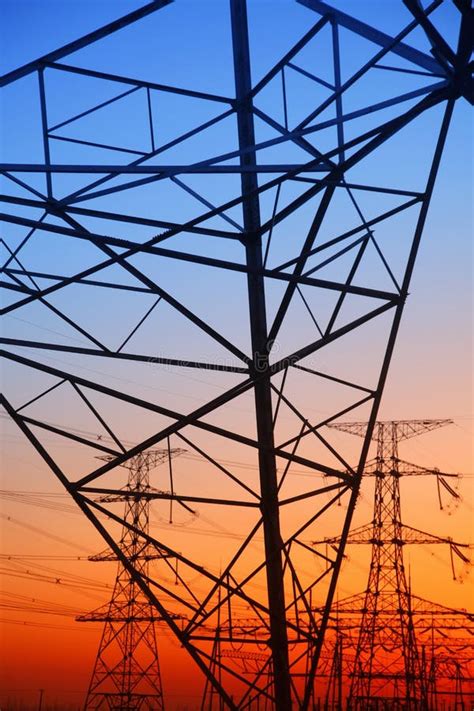 The Evening Electricity Pylon Silhouette, Stock Photo - Image of tower, industrial: 122326918