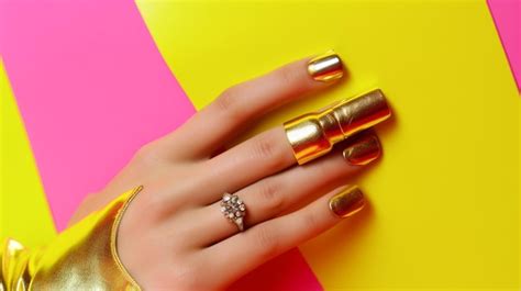 Premium AI Image | A woman's nails with gold paint and a gold nail polish.