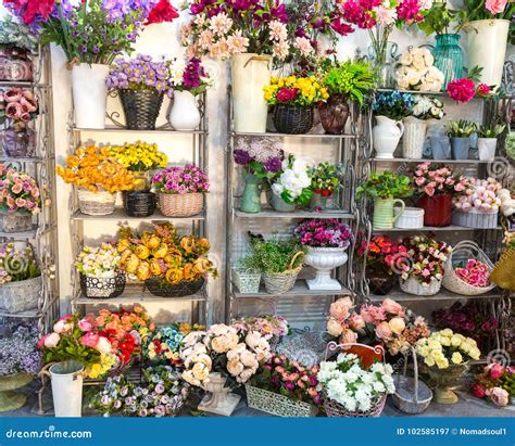 Flower Shop, Bouquets on Shelf, Florist Business Stock Image - Image of flower, fresh: 102585197