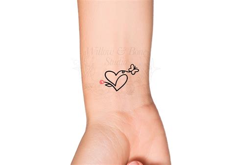 Heart Wildflower Butterfly Continuous Line Minimalist Love Temporary ...