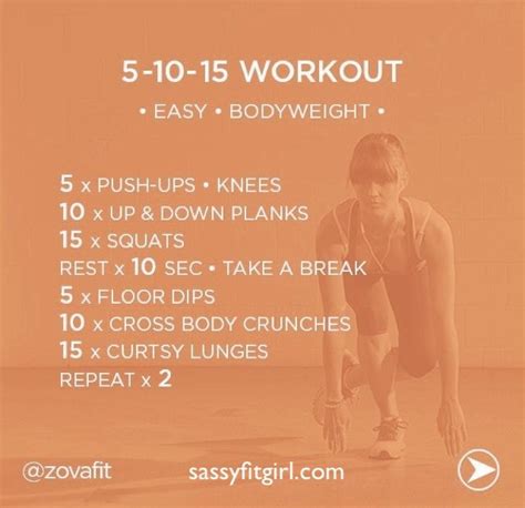 5-10-15 Workout I love bodyweight workouts. You can do it anytime ...