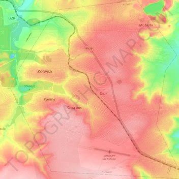 Kolwezi topographic map, elevation, terrain