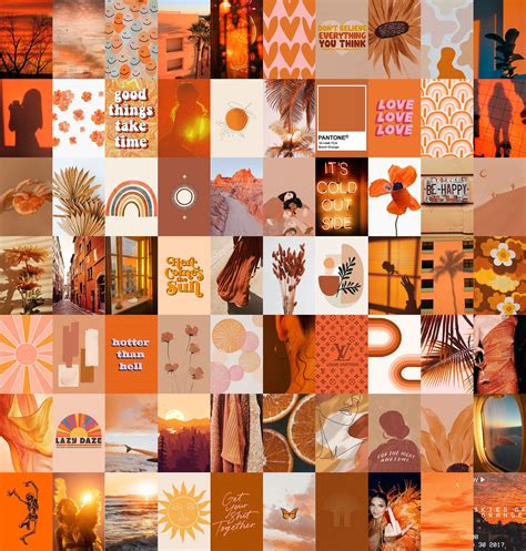 Boho Aesthetic, Orange Aesthetic, Aesthetic Collage, Wall Collage Decor, Picture Collage Wall ...