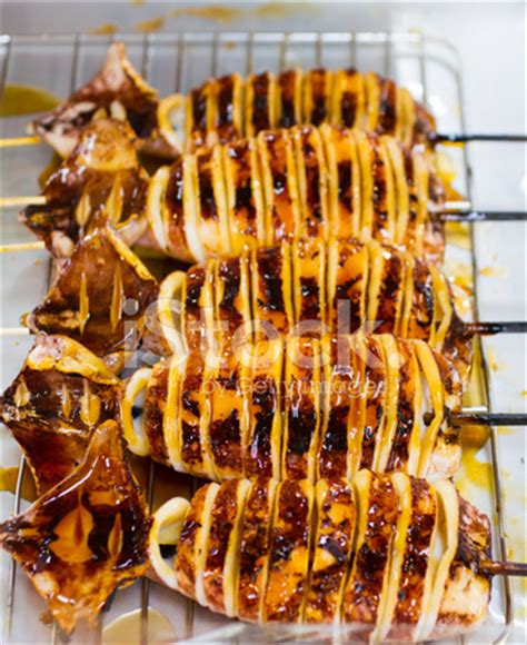 Grilled Squid On Bamboo Skewers Stock Photo | Royalty-Free | FreeImages