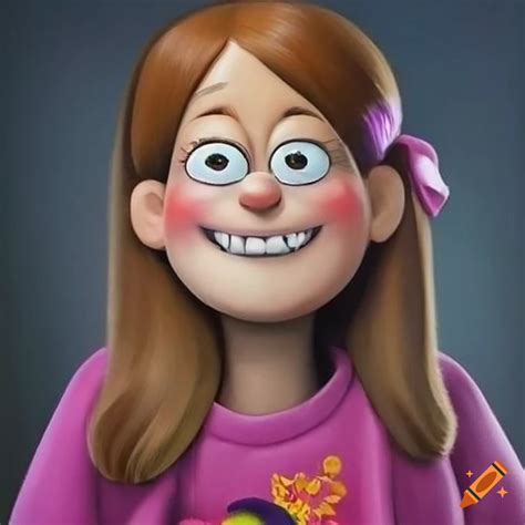 Detailed portrait of mabel pines morphing into talking angela