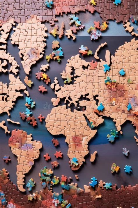 World Map Puzzle with Pieces Scattered Around Stock Photo - Image of puzzle, generative: 283318830