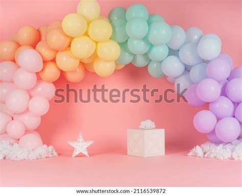 19 Rainbow Balloons Photo Set On Pink Background Images, Stock Photos ...