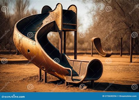 Metal Slide with a Rusty Finish in an Empty Playground Stock Illustration - Illustration of ...