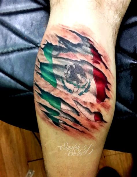 3D tattoo on calf Mexican flag 3D Studio Art Tattoo Portfolio Tatuajes ...