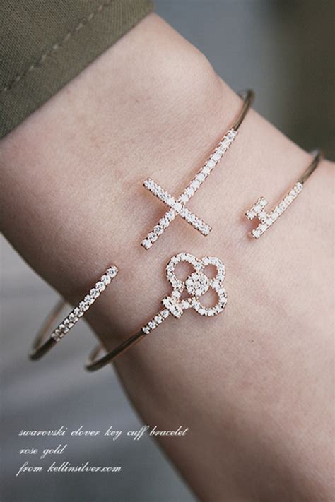 Swarovski Clover Key Cuff Bracelet Rose Gold - kellinsilver.com