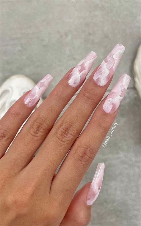 40 Awesome Spring Nail Ideas 2023 : White Smoke Acrylic Nails