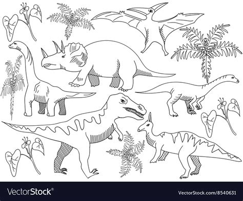 Dinosaur coloring book for adults Royalty Free Vector Image