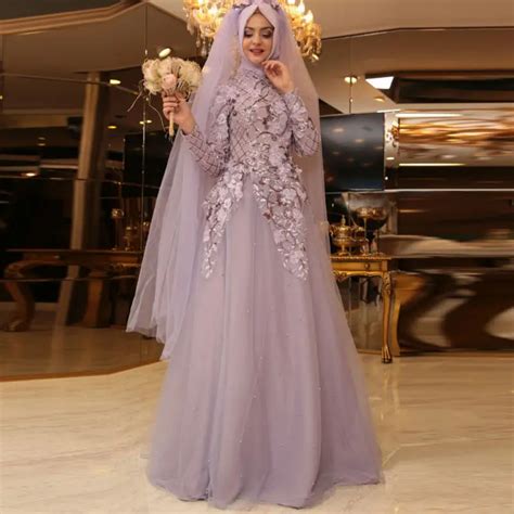 Muslim Bridal Dresses robe de soiree 2016 Wedding Gown Floral Hijab Islamic Turkish Traditional ...