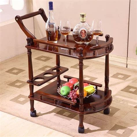 SWANKY Wooden Bar Serving Cart Trolley MDF Wooden Double-Layer Movable Tables Wheels : Amazon.in ...