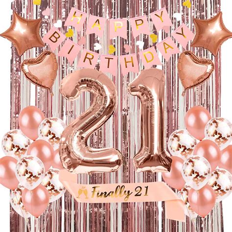 Buy 21st Birthday Decorations for Her, Happy 21st Birthday Party Decoration, Rose Gold 21 ...
