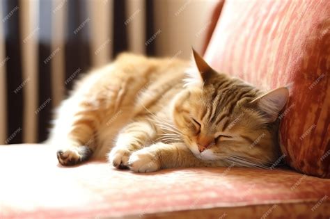 Premium AI Image | Cute cat sleeping or resting on the sofa at home Lazy cat sleeping on the ...