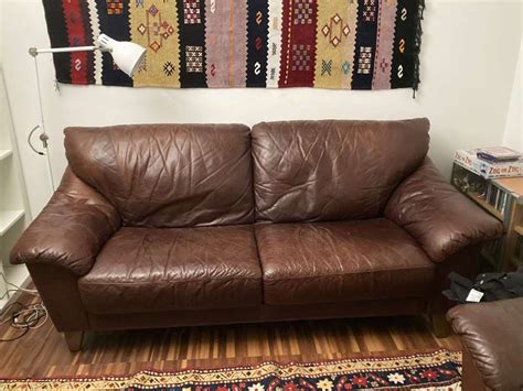 Natuzzi Leather Sofa, Armchair, Brown - Original Antike Möbel