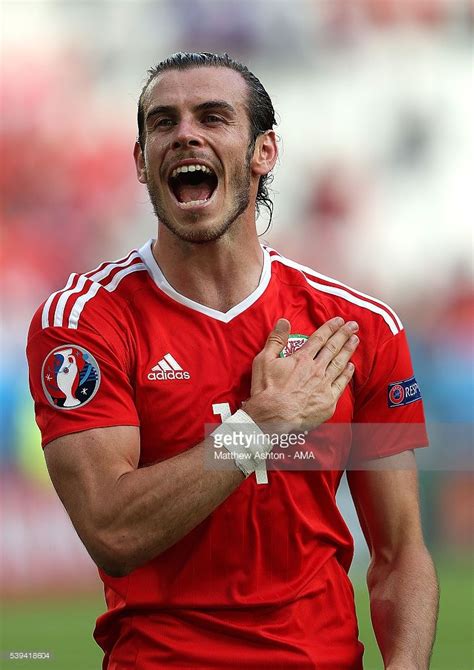 #EURO2016 Gareth Bale of Wales celebrates at the end of the UEFA EURO 2016 Group B match between ...