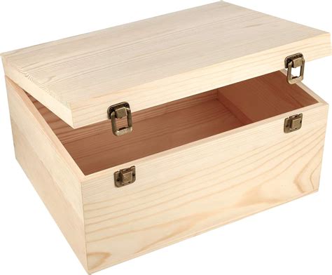 Woiworco Unfinished Wooden Box with Hinged Lid and Front Clasp, Natural ...