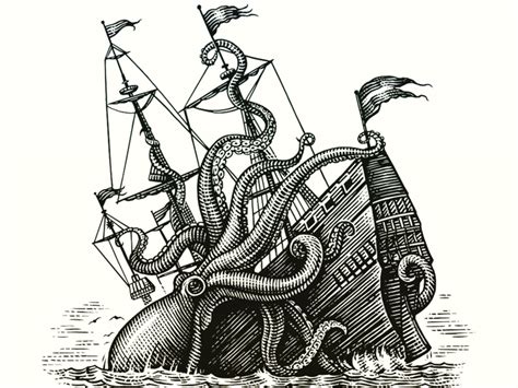 Kraken vs Ship | Kraken art illustrations, Kraken, Kraken art