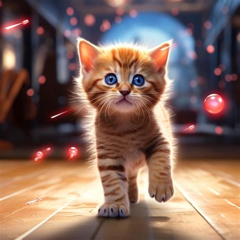 Premium AI Image | A playful kitten chasing a laser pointer dot