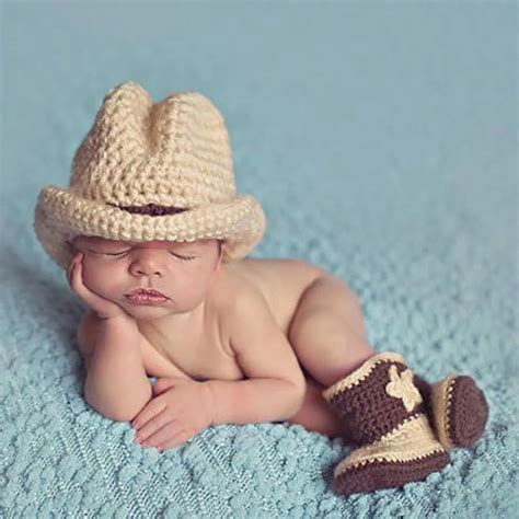 Newborn Photography Props Baby Infant Crochet Knit Cowboy Costume Hat ...