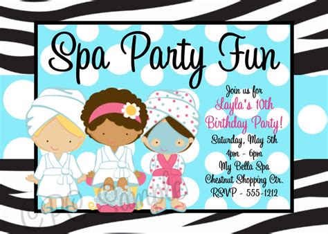 Free Online Printable Invitations | Spa party invitations, Spa birthday party invitations, Spa ...