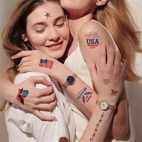 10 Sheets Temporary Tattoo Body Sticker Hand Neck Wrist Art Fashion American Independence Day ...