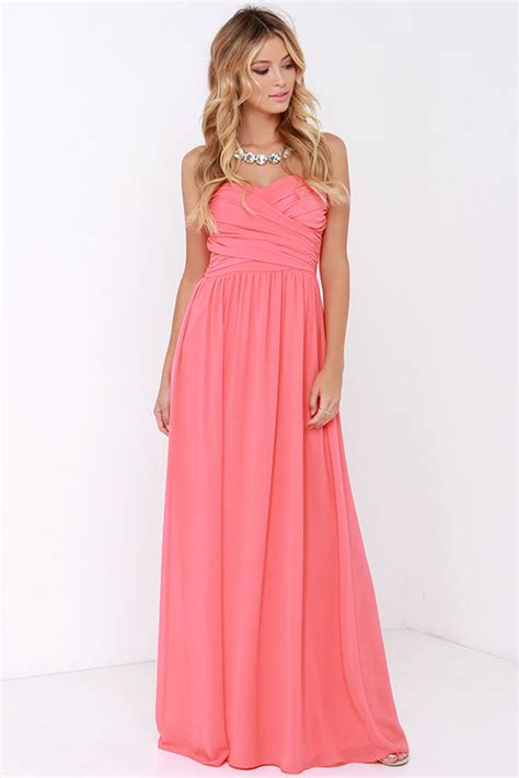 Lovely Coral Pink Dress - Strapless Dress - Maxi Dress - $68.00 - Lulus