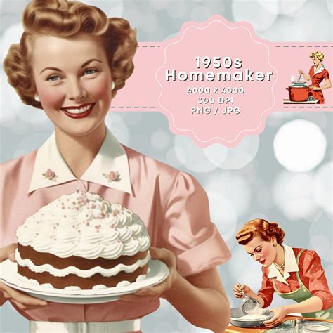 1950s Homemaker Clip Art Retro Housewife Vintage Homemaker Mom Serving ...