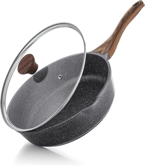 Amazon.com: SENSARTE Nonstick Deep Frying Pan Skillet, 12-inch Saute Pan with Lid, Stay-cool ...