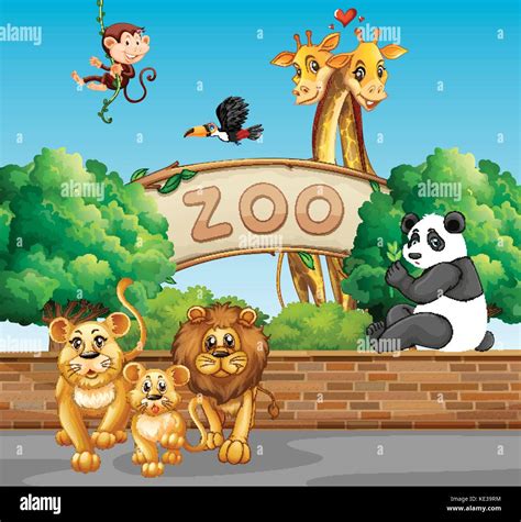 Scene with wild animals at the zoo illustration Stock Vector Image ...