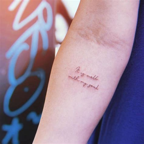 “It is well with my soul” lettering tattoo on the