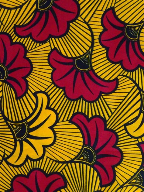 Yellow red cotton fabric by yards floral Ankara print fabric for African dress African wax print ...