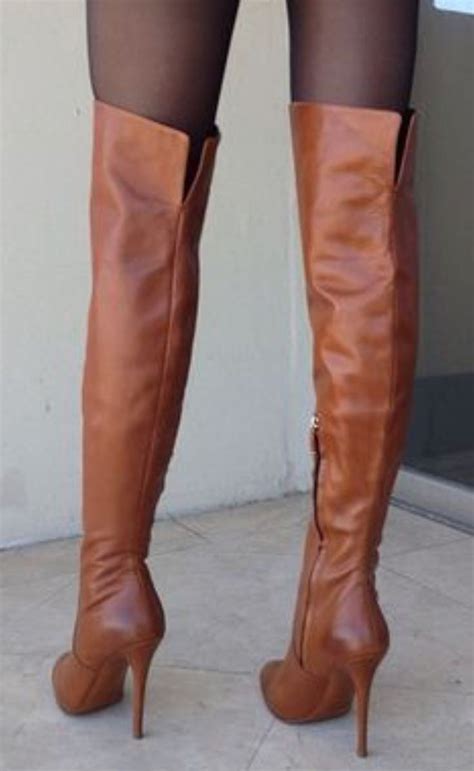 Brown high heel OTK boots with hose | Brown high heels, Brown high ...