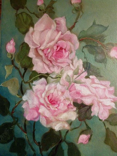 BARNES OIL PAINTING PINK ROSES VINTAGE ANTIQUE STYLE SHABBY STILL LIFE EBAY French Cottage ...