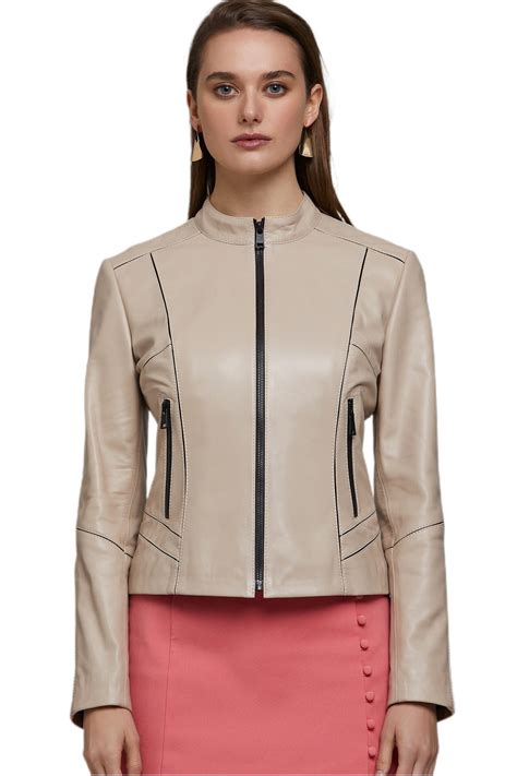 Megan Williams Women's 100 % Real Beige Leather Stylish Jacket