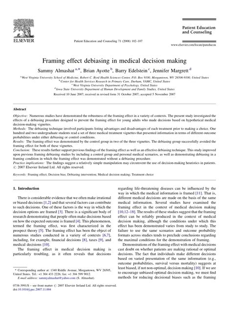 (PDF) Framing effect debiasing in medical decision making